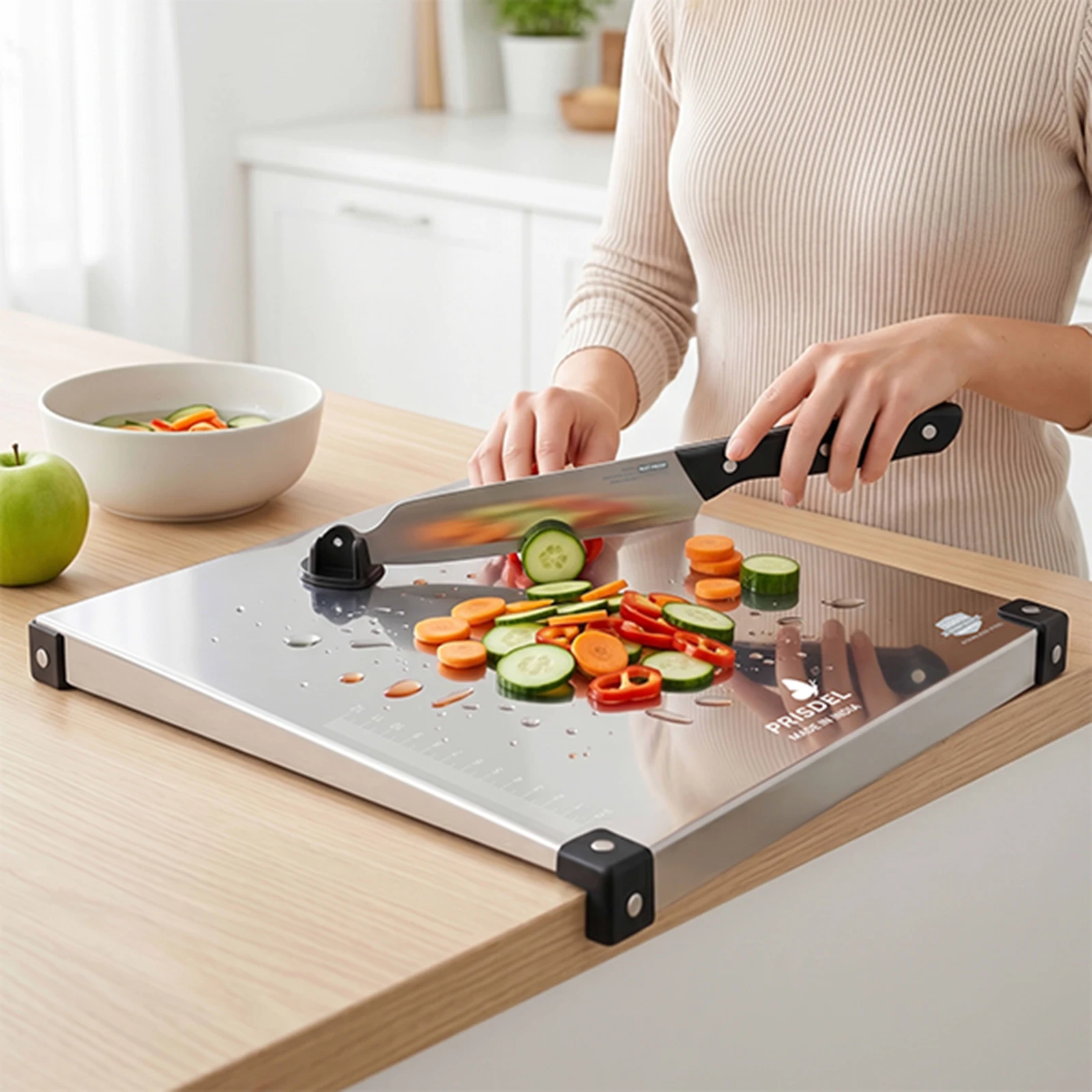 Stainless Steel Chopping Board with Attached Knife